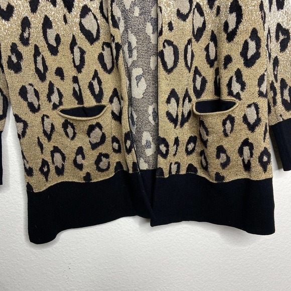 Ann Taylor Ombre Leopard Animal Print Pocketed Gold Metallic Cardigan Sz M - Picture 4 of 10